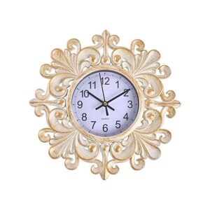 - Beige Embossed Fleur De Lis Floral Design Clock Battery Operated - NWOB